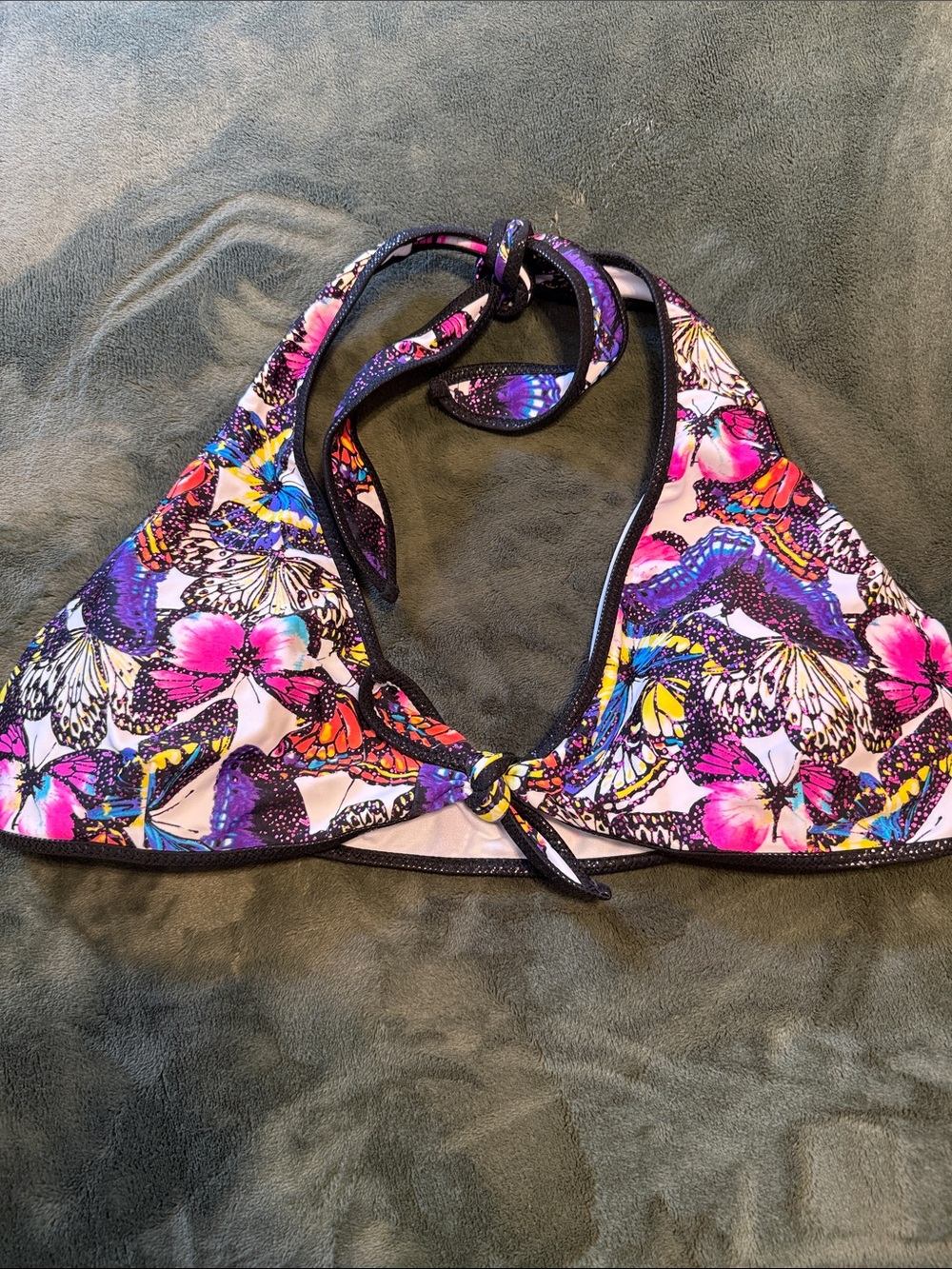 Floral Butterfly Halter Swim Top - Pink & Purple with sexy tie accents